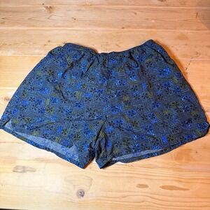 Vintage Brooks Mens Running Shorts Blue Green Geometric Print 4 Inch Inseam XL